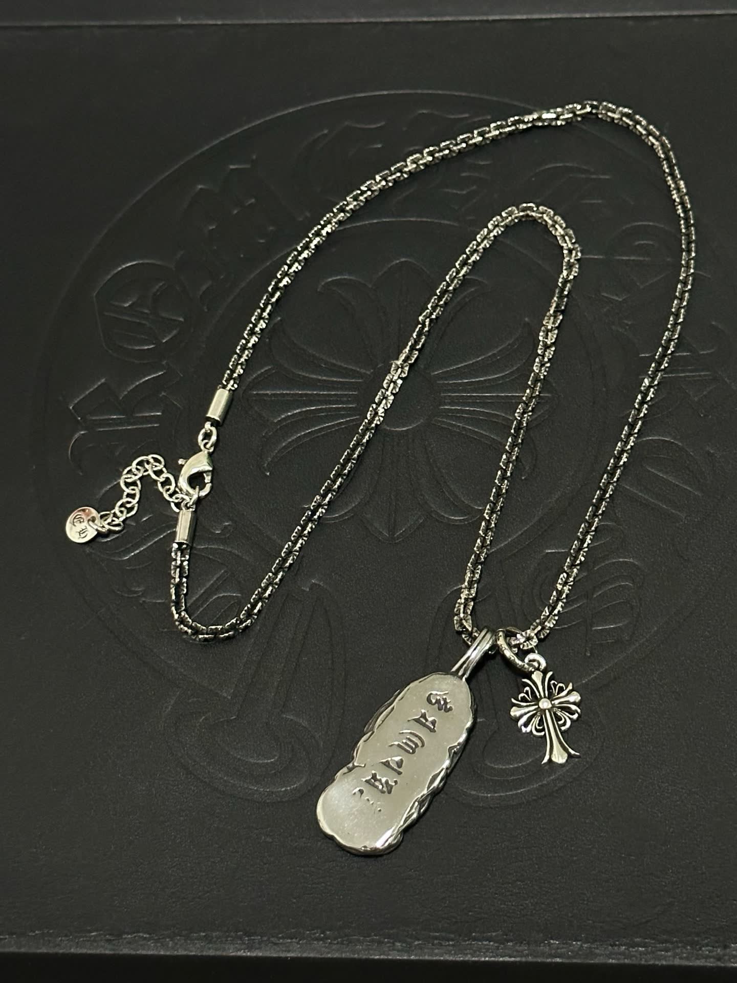 Chrome Hearts Silver 'Buddha' Charm Necklace with Black Beads